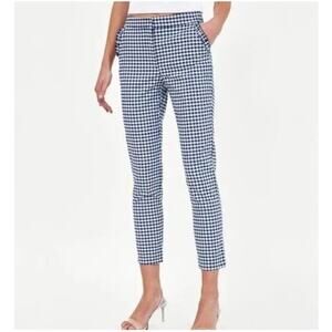 Ann Taylor Pants Women's 0 Blue Slim Crop Trousers Preppy White Dots